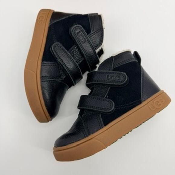 Ugg Rennon Black Leather Hook and Loop High Top Sneaker Bootie Shoe Toddler 8 - Picture 5 of 12